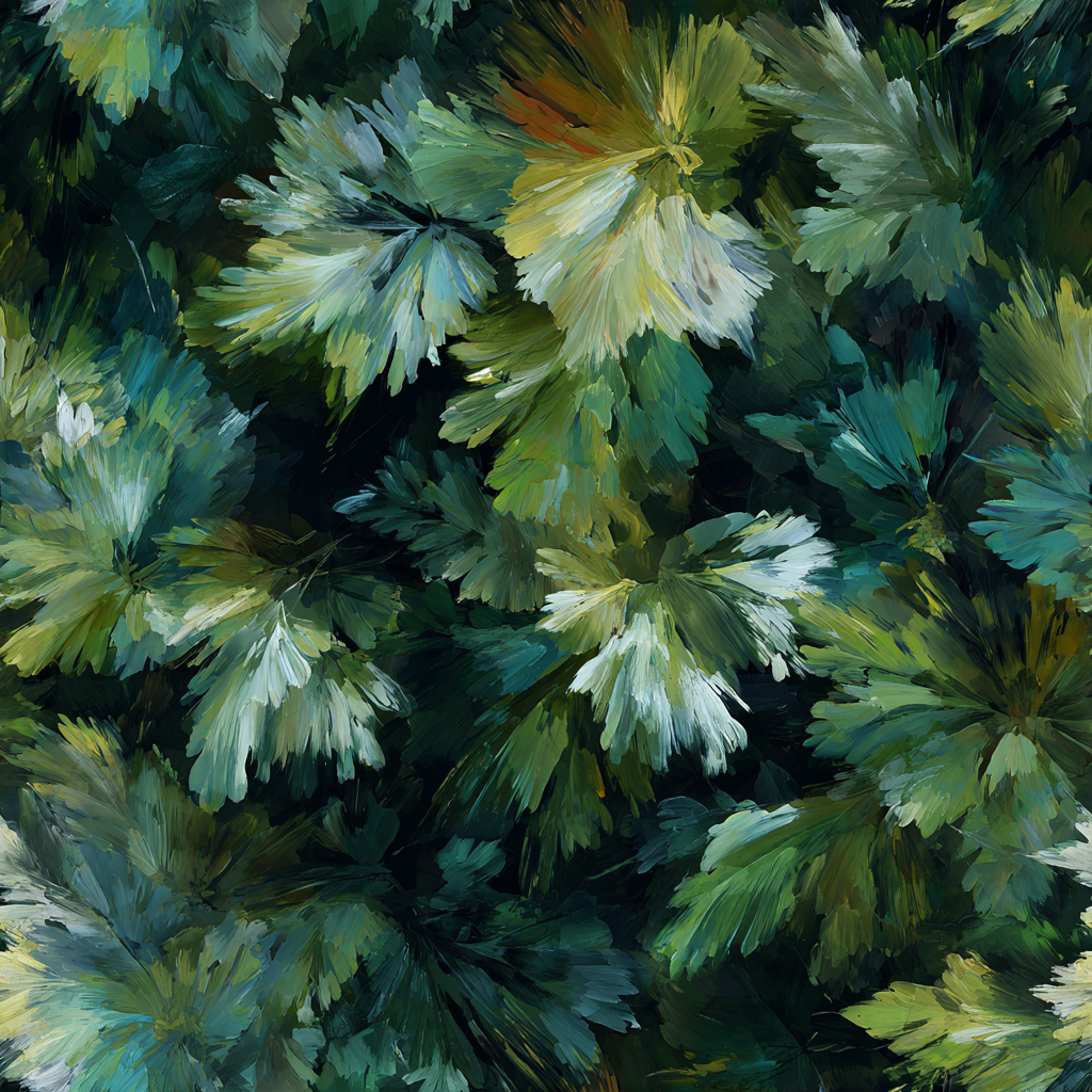 Green foliage wallpaper with brushstroke texture.