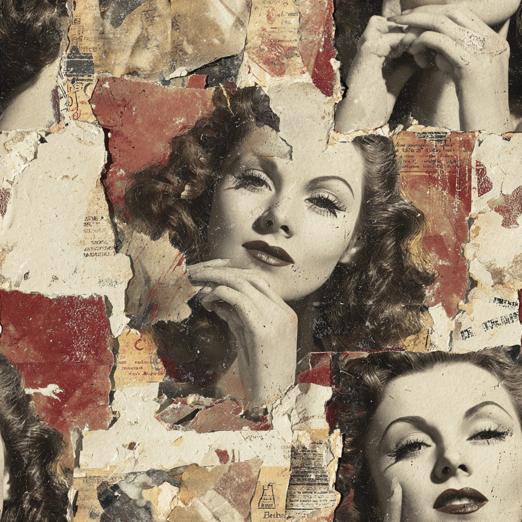 La Rue Écarlate Wallpaper with torn paper and photo collage texture.