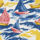 Nautical sailboat wallpaper with red, yellow, and blue illustration.