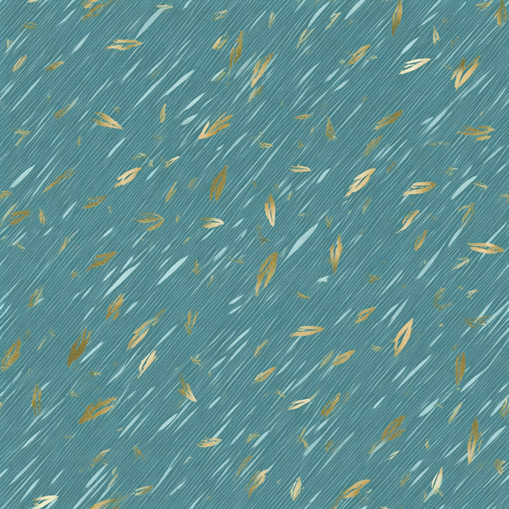 Teal and gold patterned wallpaper from Driftline, with diagonal stripes and leaf-like shapes.