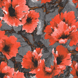 Floral orange wallpaper with abstract gray marbling, emberveil pattern.