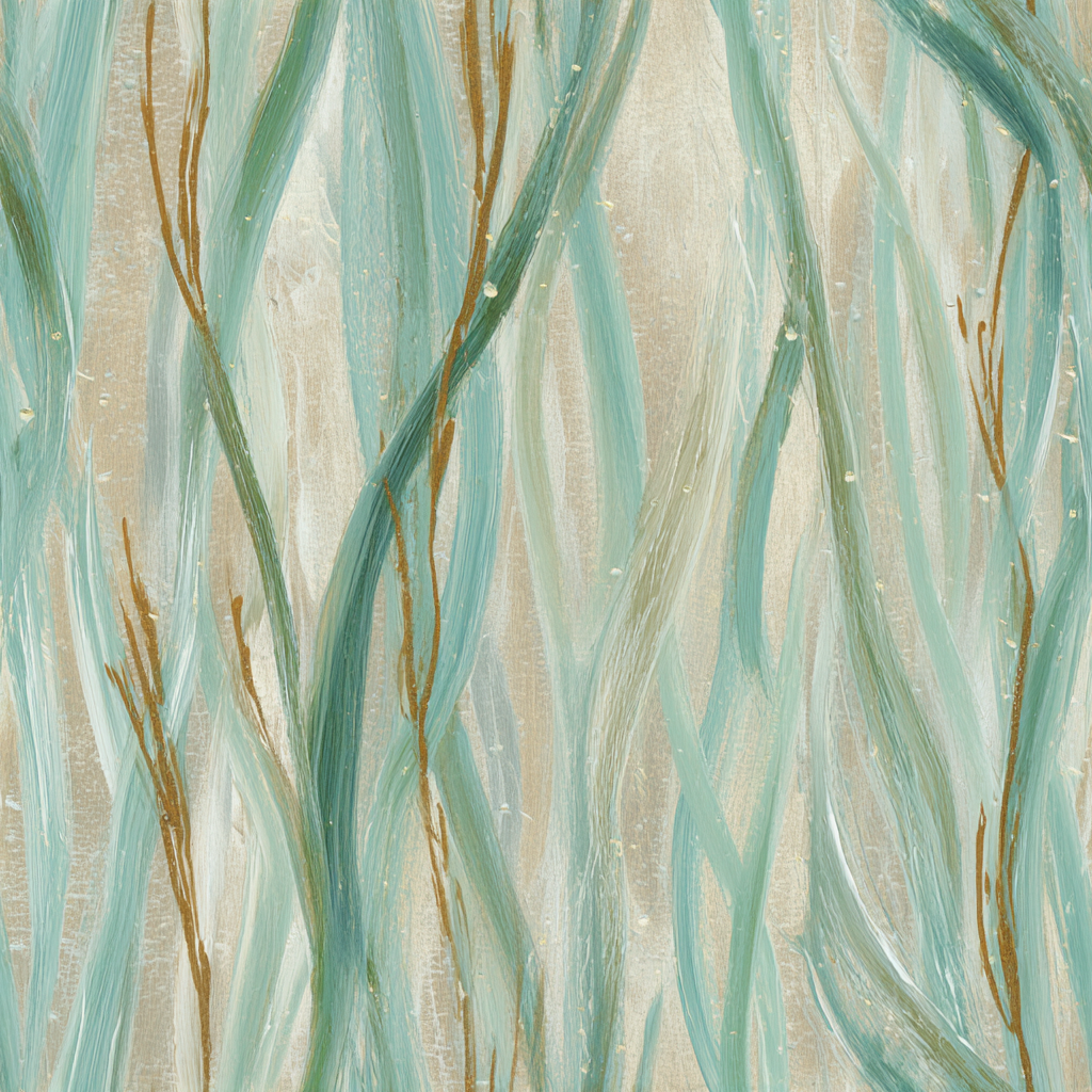 Tidegrass wallpaper with teal and brown botanical design.
