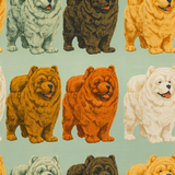 Halston Grove wallpaper with colorful chow chow dog pattern.