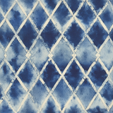 Blue shibori wallpaper with a diamond drift pattern and watercolor effect.
