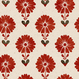 Ciderfolk wallpaper with red floral pattern and light brown textured background.