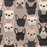 Patterned wallpaper by Lunette & Co. featuring a repeating design of French Bulldog faces.