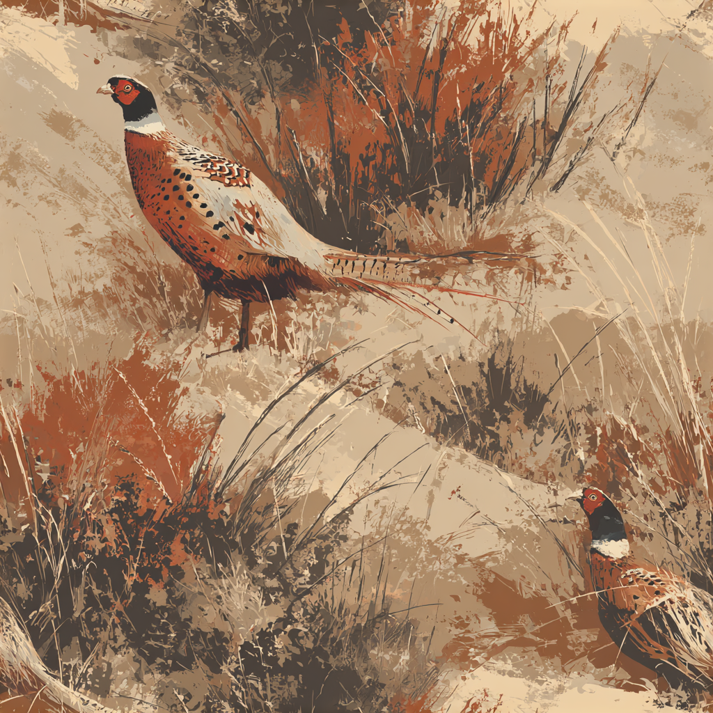 Highmoor Passage wallpaper with pheasant and tall grasses motif.