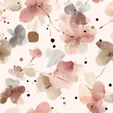 Floral Mira Drift Wallpaper with abstract watercolor flowers and dark polka dots.