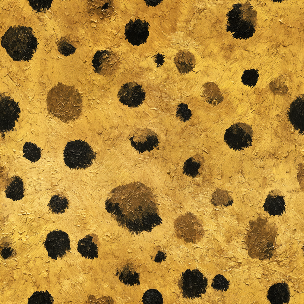 Yellow and brown cheetah spot patterned Savara Pelt Wallpaper with painted textured details.
