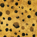 Yellow and brown cheetah spot patterned Savara Pelt Wallpaper with painted textured details.

