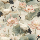 Lotus Crown Wallpaper with crane and lotus flower pattern.
