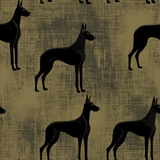 Patterned wallpaper with black dogs by Blackthorn Estate, featuring a mottled, neutral-toned background.