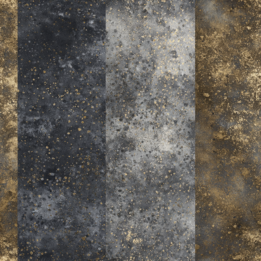 Textured Valenforge wallpaper with metallic gold flecks and mottled gray finish.