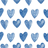 Blue wallpaper in a heart pattern on white backdrop.
