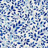 Floral meadowvine wallpaper with blue leaves and berries, intricate repeating pattern.