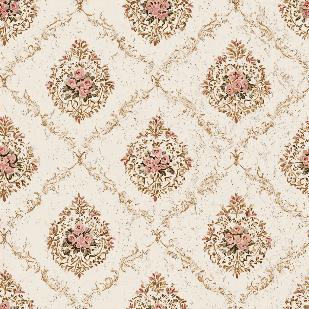 Cabbage Rose Cartouche Wallpaper