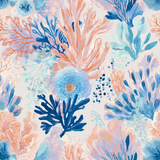 Watercolor Saltwater Almanac Wallpaper with blue, orange, and sea life pattern.