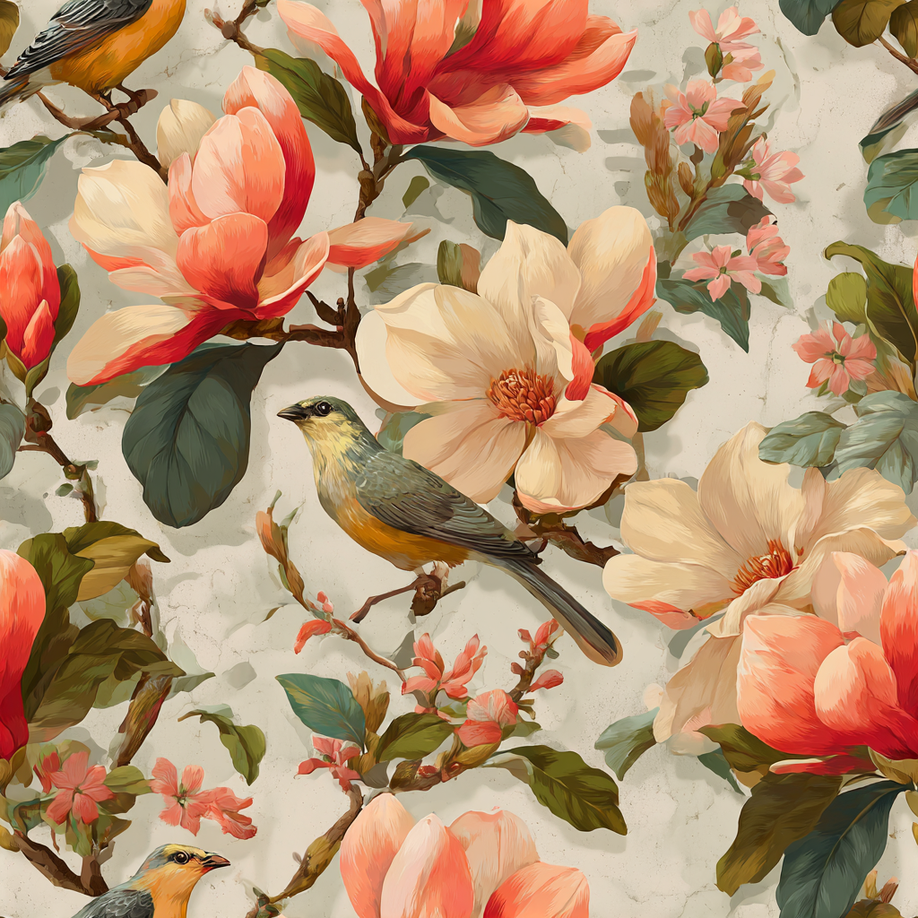Magnolia Yardbird Conservatory Wallpaper