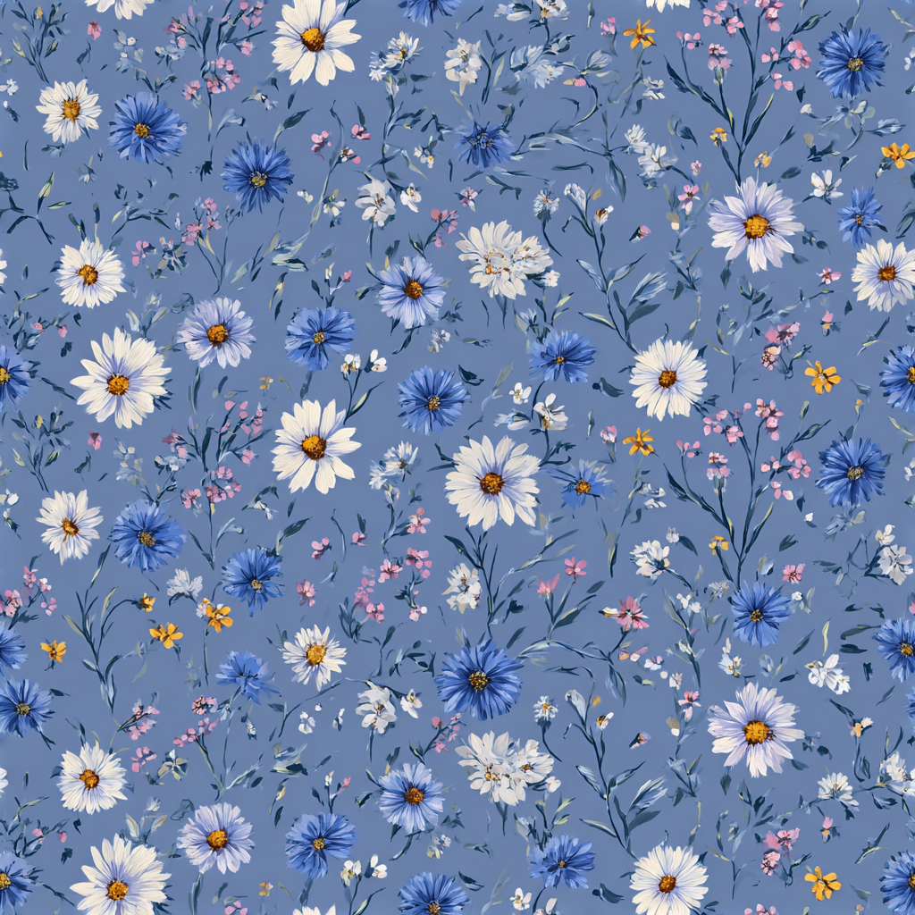 Cornflower Daisy Toss Wallpaper