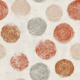 Patterned wallpaper with medallion seals by Brewster Home Fashions featuring various hues and a distressed background.
