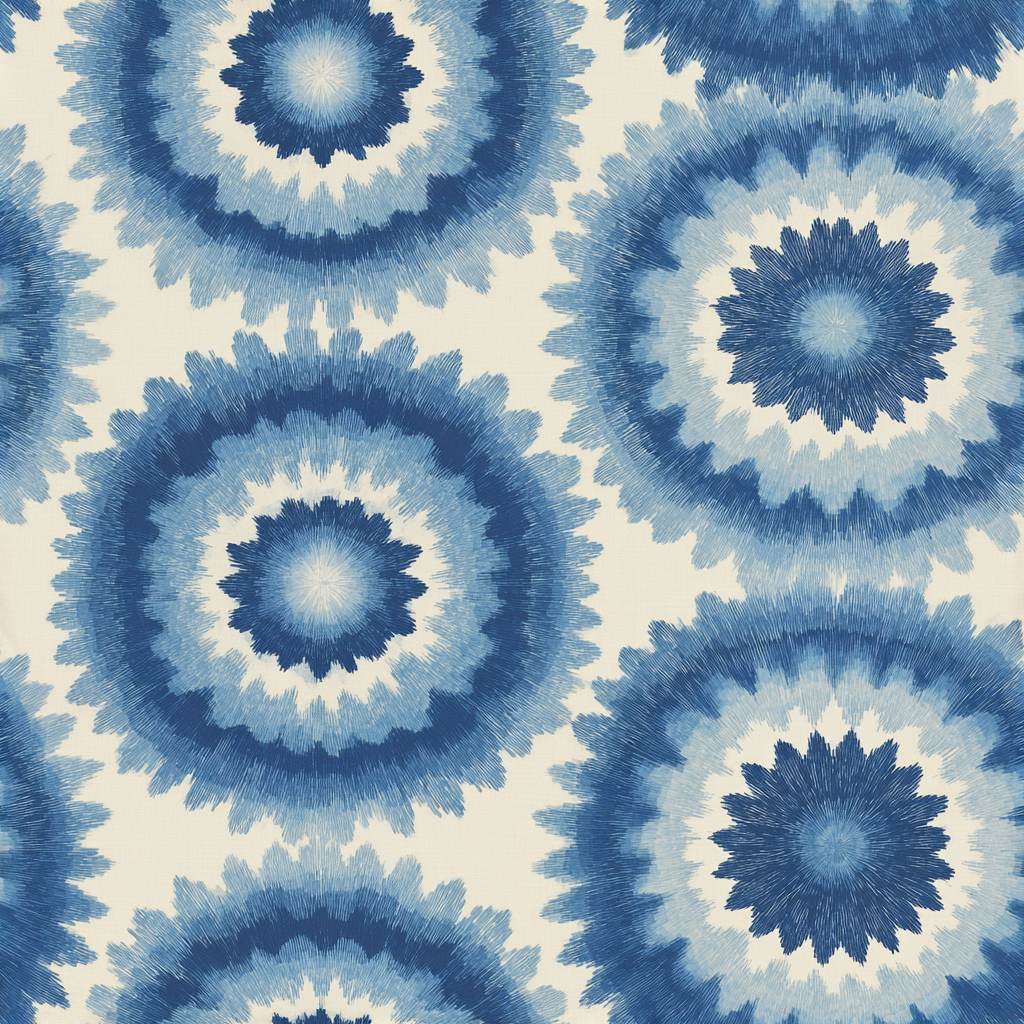 Blue sunburst pattern wallpaper with textured details.
