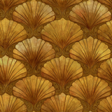 Gold shell wallpaper with scallop pattern and swirling details.
