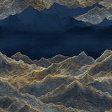 Dark blue wallpaper with gold linear mountain range pattern.
