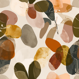 Abstract wallpaper in earth tones, featuring organic shapes and botanical accents.