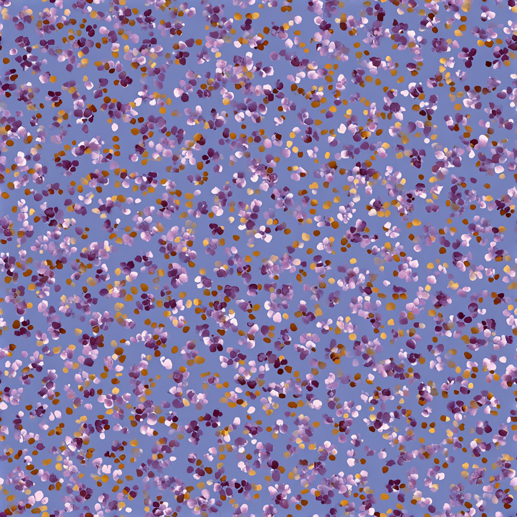 Floral confetti wallpaper with purple, white and gold flecks in a repeating pattern.