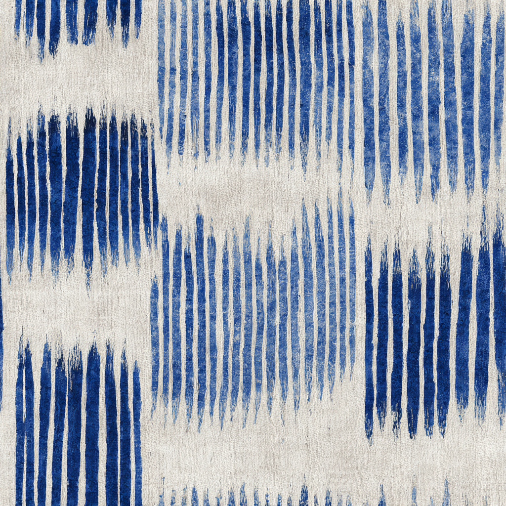 Blue and white Indigo Vale Wallpaper with textured vertical brushstroke pattern.