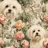 Floral dog wallpaper with roses by Rose Cottage, featuring a repeating pattern.