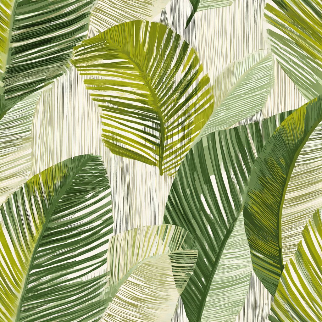 Green fronds wallpaper by Limehouse, featuring a tropical banana leaf pattern and vertical line texture.