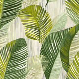 Green fronds wallpaper by Limehouse, featuring a tropical banana leaf pattern and vertical line texture.