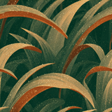 Green and tan Glenhaven Arc Wallpaper with abstract leaf pattern and water droplet effect.