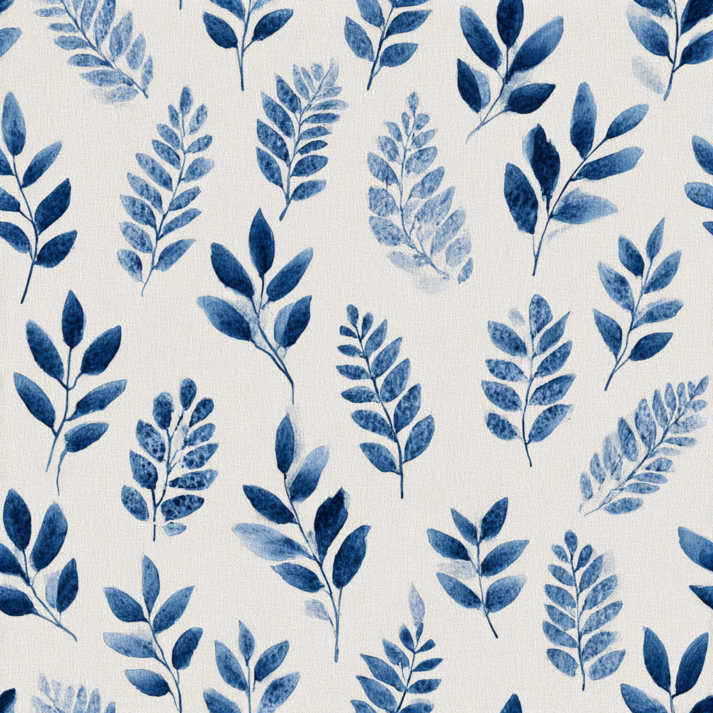 Indigo wallpaper featuring watercolor leaf pattern.