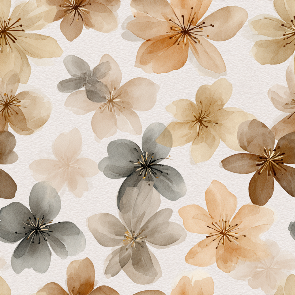 Floral Veilflower Wash Wallpaper with watercolor pattern and beige background.