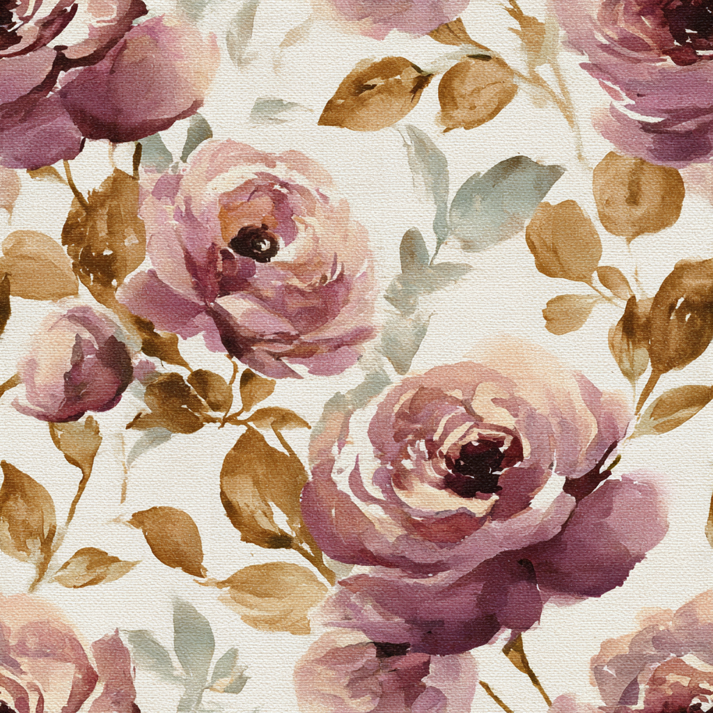 Floral Winehouse Rose Wallpaper with a painterly effect featuring rose and leaf patterns.