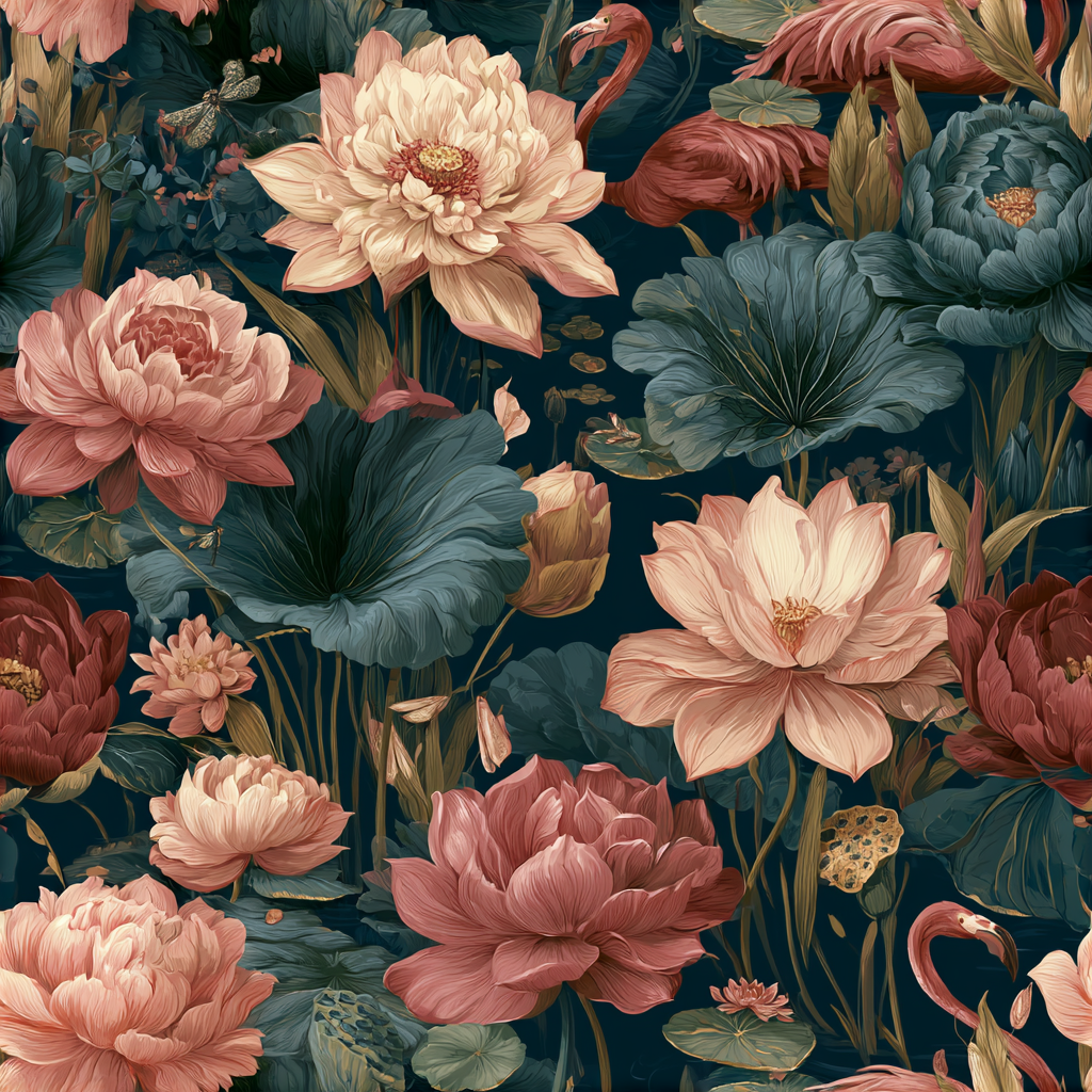 Lotus Flamingo Pondhouse Wallpaper