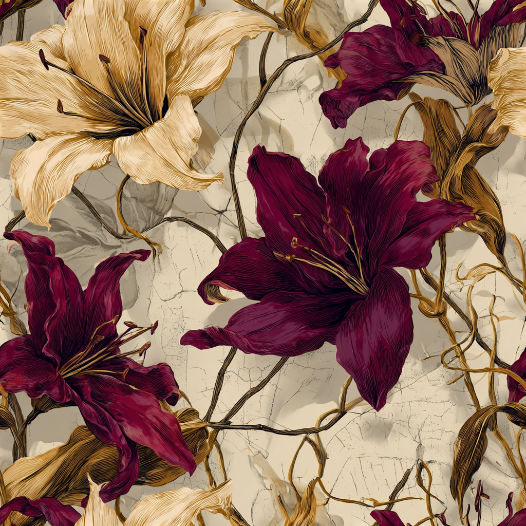 Crimson Lily Fresco Wallpaper