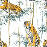 Bamboo Royalty Wallpaper with tiger pattern on a white background.