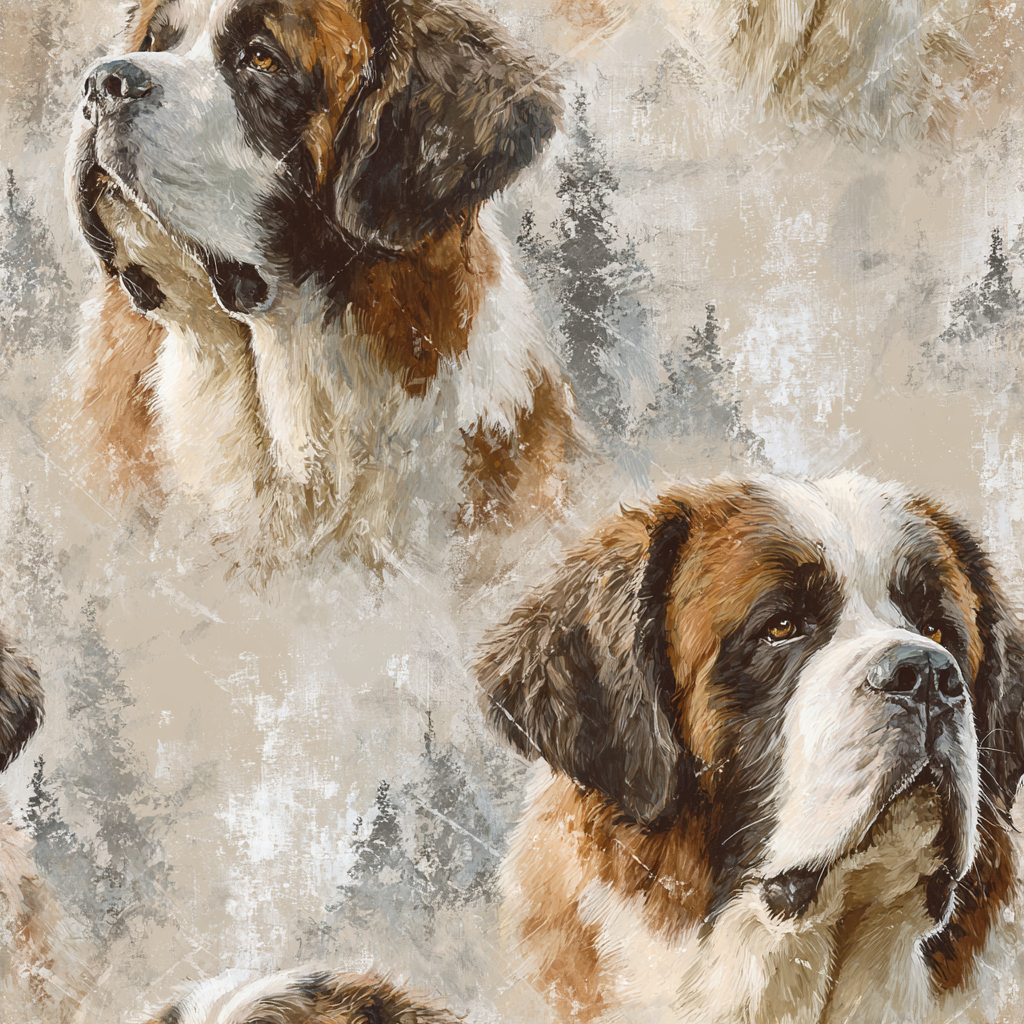Saint Brumaire Wallpaper with Saint Bernard dog pattern and subtle forest accents.