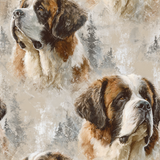Saint Brumaire Wallpaper with Saint Bernard dog pattern and subtle forest accents.