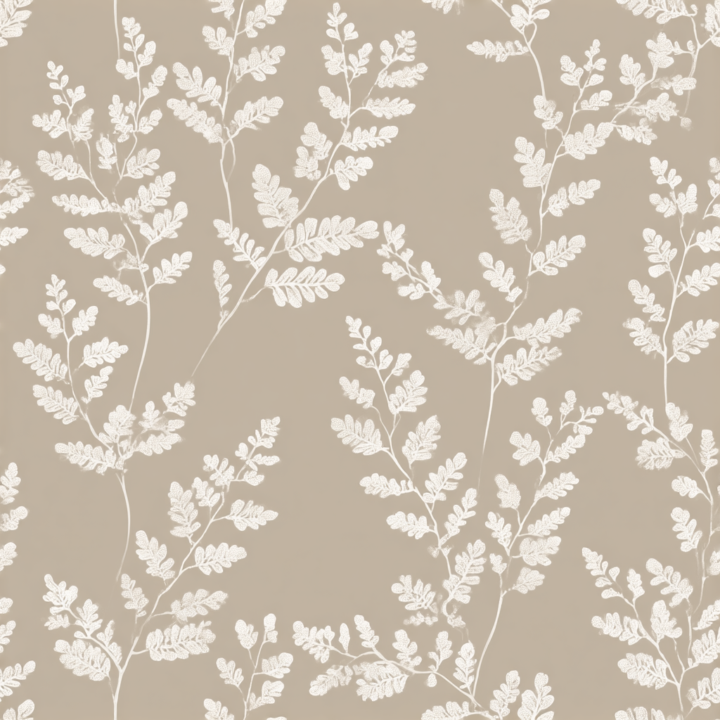 Beige wallpaper with botanical fern pattern