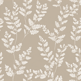 Beige wallpaper with botanical fern pattern