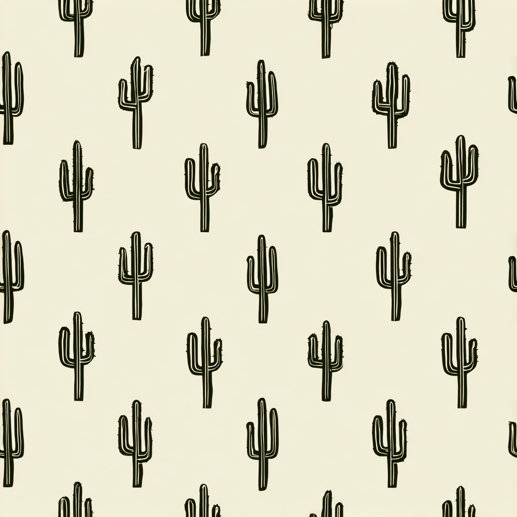 Sonoran Stillness Wallpaper with cactus pattern against a light yellow background.