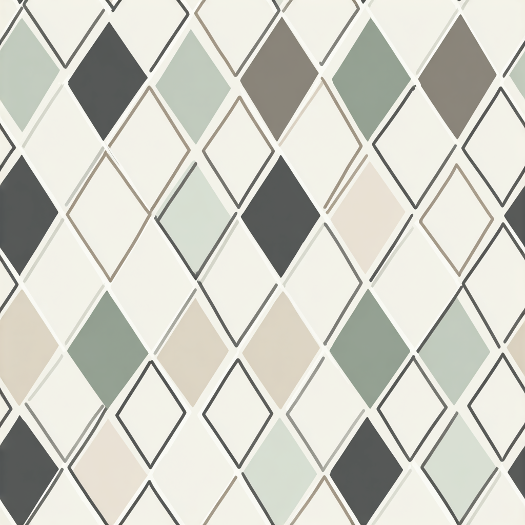 Paragon tile wallpaper with a diamond pattern, featuring green, gray, beige, and white color blocks.