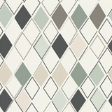 Paragon tile wallpaper with a diamond pattern, featuring green, gray, beige, and white color blocks.
