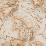 Beige topographical pattern wallpaper with orange contour lines, detailed fabric texture.