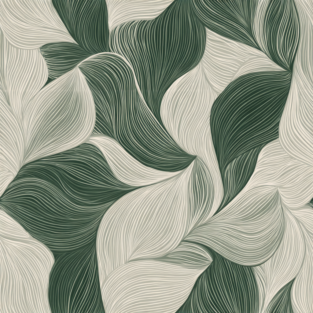 Green and cream-colored Verdanta Wallpaper with abstract wavy line pattern.