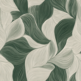 Green and cream-colored Verdanta Wallpaper with abstract wavy line pattern.